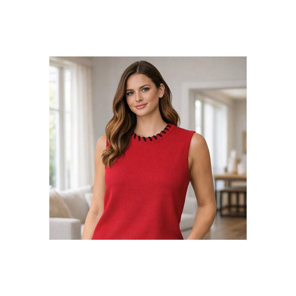 St. John Sport Red Sleeveless Knit Lace-Up Top Made in USA Size S Designer
